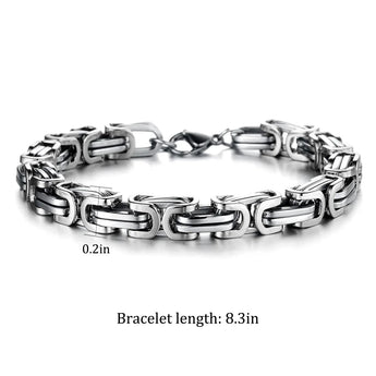 Pulsera de cadena de acero de titanio color plata con nota de 8.3 pulgadas de largo y 0.2 pulgadas de ancho de eslabón