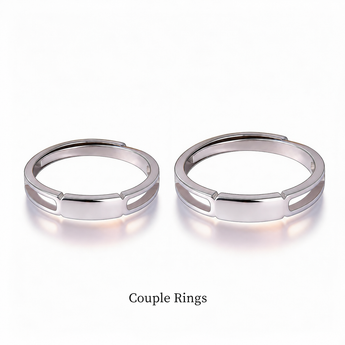 Men's and women's adjustable couple rings shown without engraving