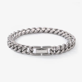Cuban chain bracelet with custom engraved clasp plate