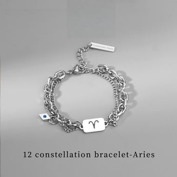Pulsera zodiacal de Aries en tono plateado con placa personalizada grabada